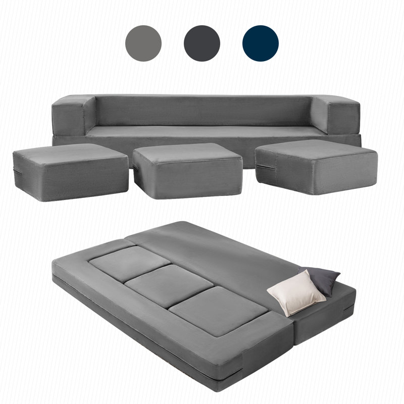 Ebern Designs Folding Bed Couch Sleeper Foam Sofa Bed Cushioned Foam Mattress Comfortable Sofa Floor Couch Sleeper Sofa Foam With 3 Ottomans For